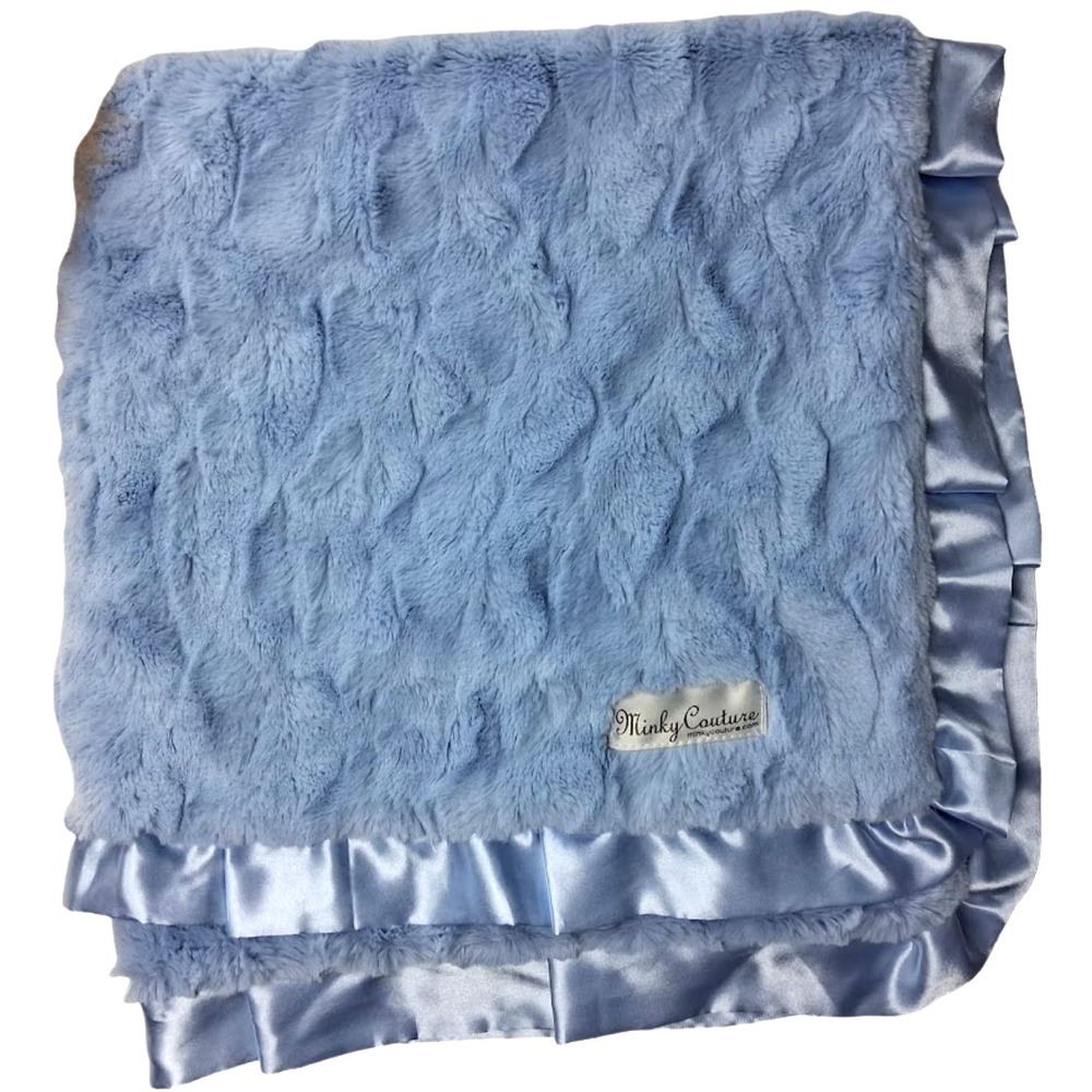 Minky Couture Solid Blue Baby Blanket 32x32 Satin Trim Textured Plush Lovey